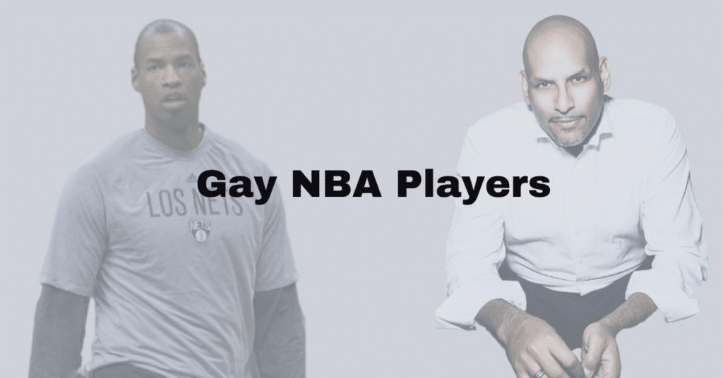 This am image with a picture of Jason Collins and John Ameachi. Both players are behind the words: Gay NBA Players